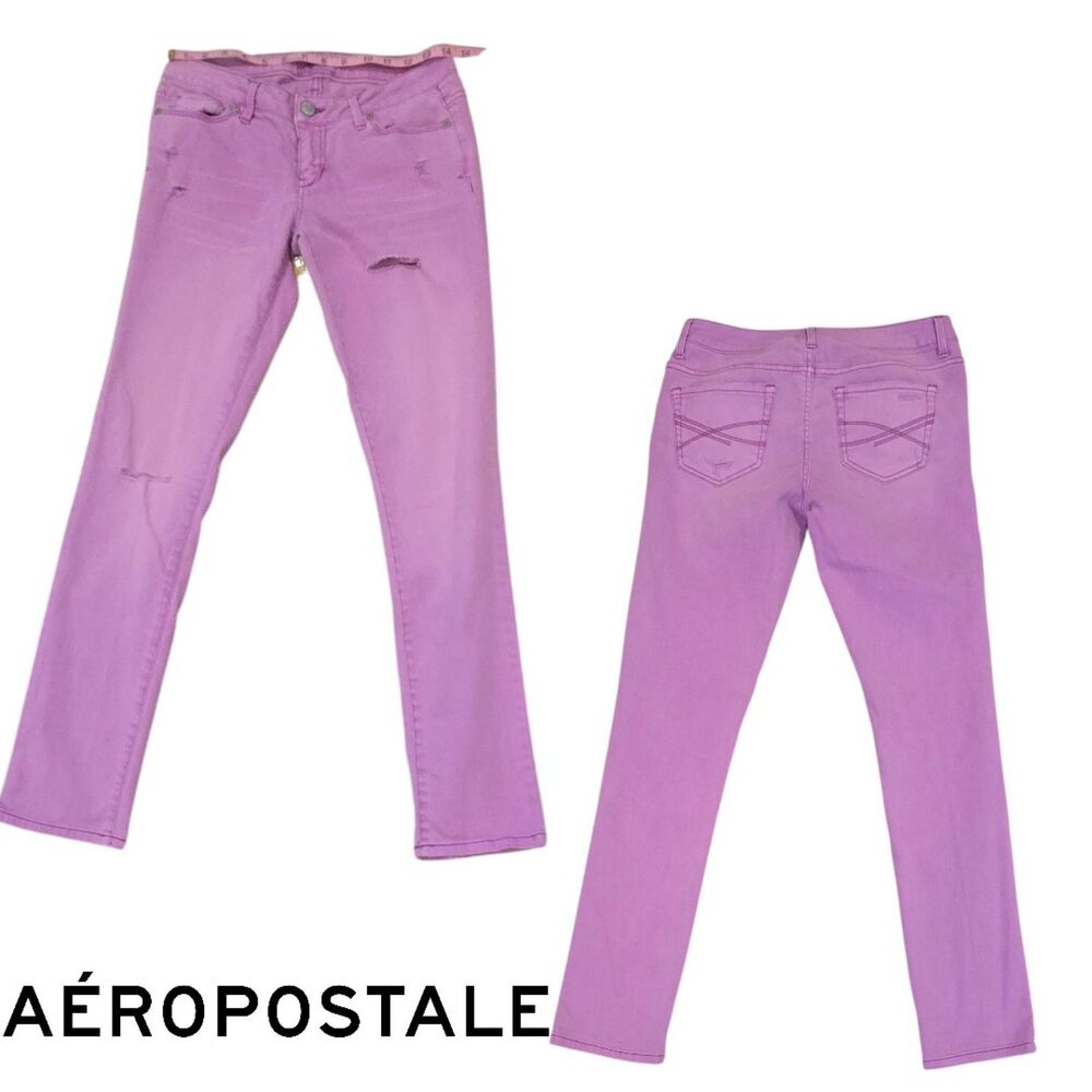 Aéropostale Bayla Skinny Jeans Women Size 3/4 Pink Lilac Stretch Denim